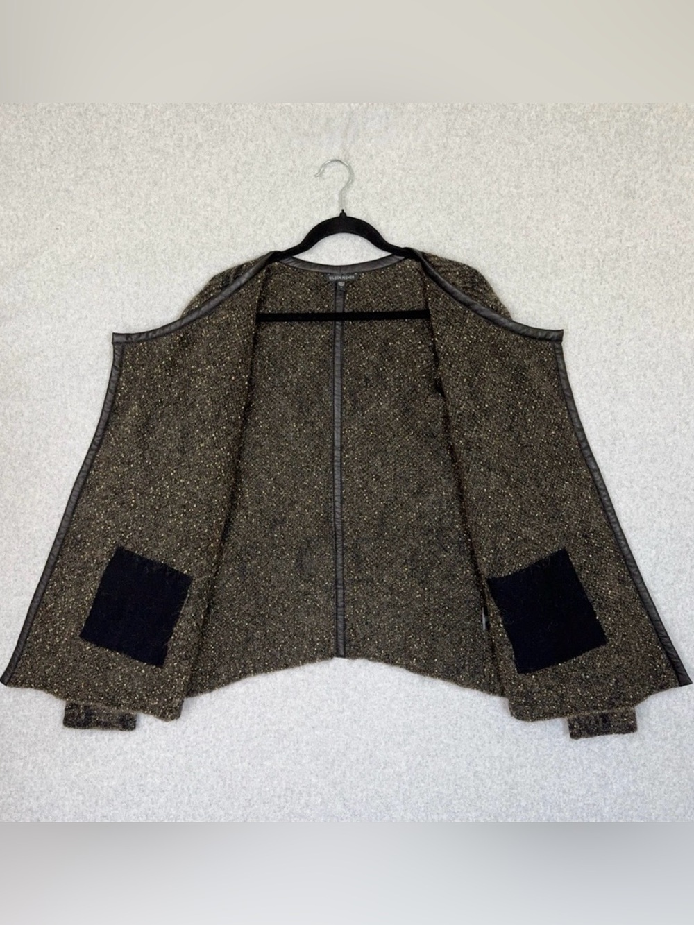 Eileen Fisher Cardigan Sweater Leather Trim Open Front Mohair Blend Womens Small - Picture 6 of 14